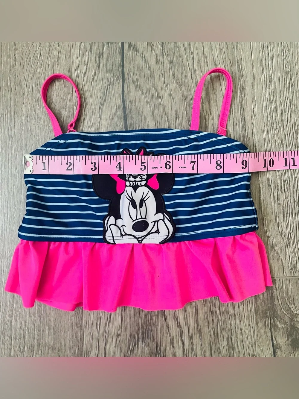 Disney Toddler Girl Two Piece Swimsuit 4 Blue Pink Minnie Mouse Stars Stripes